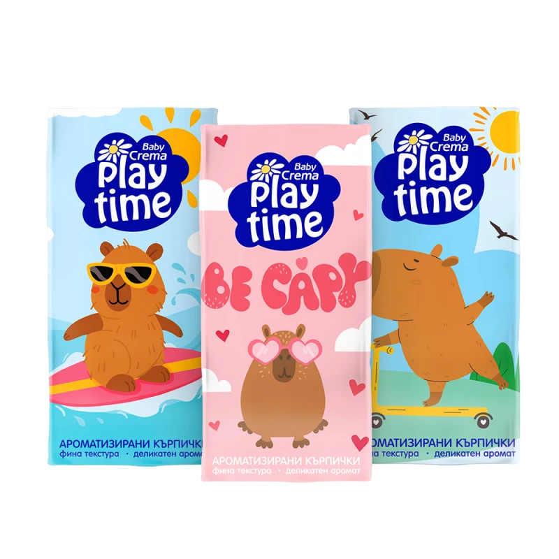 Комплект трипластови сухи кърпички Baby Crema Play Time, Капибара, 6 бр