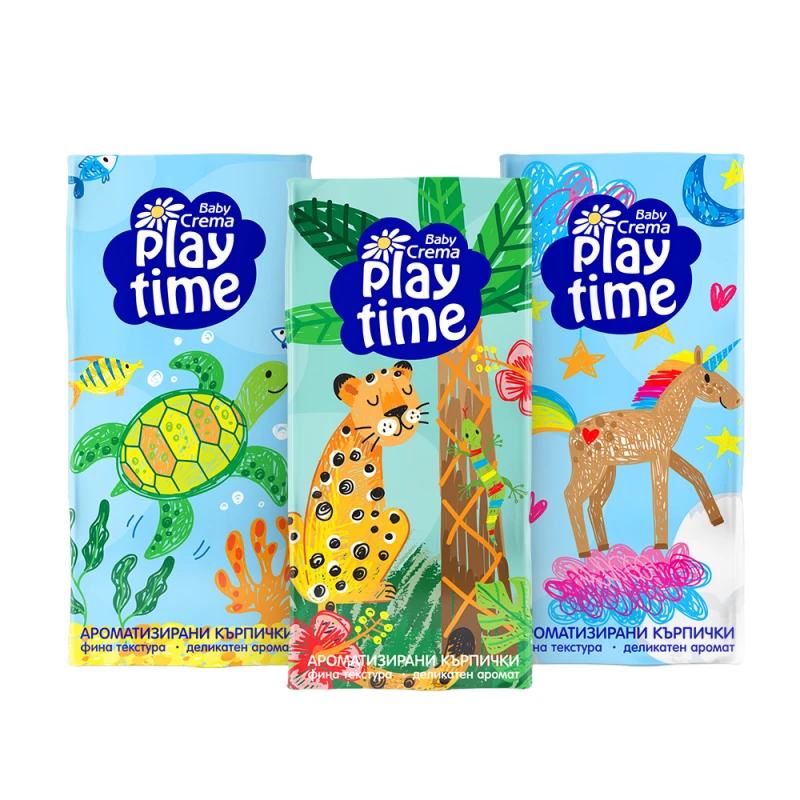 Комплект трипластови сухи кърпички Baby Crema Play Time, Рисунки, 6 бр