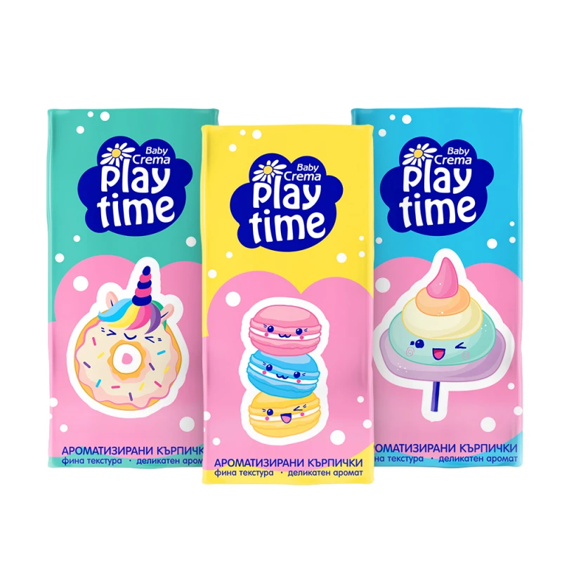 Комплект трипластови сухи кърпички Baby Crema Play Time, Понички, 6 бр
