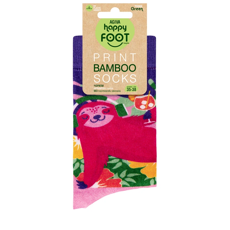 Дамски чорапи Agiva Happy Foottopia, С принт, Ленивец, Бамбук, 35-38 размер
