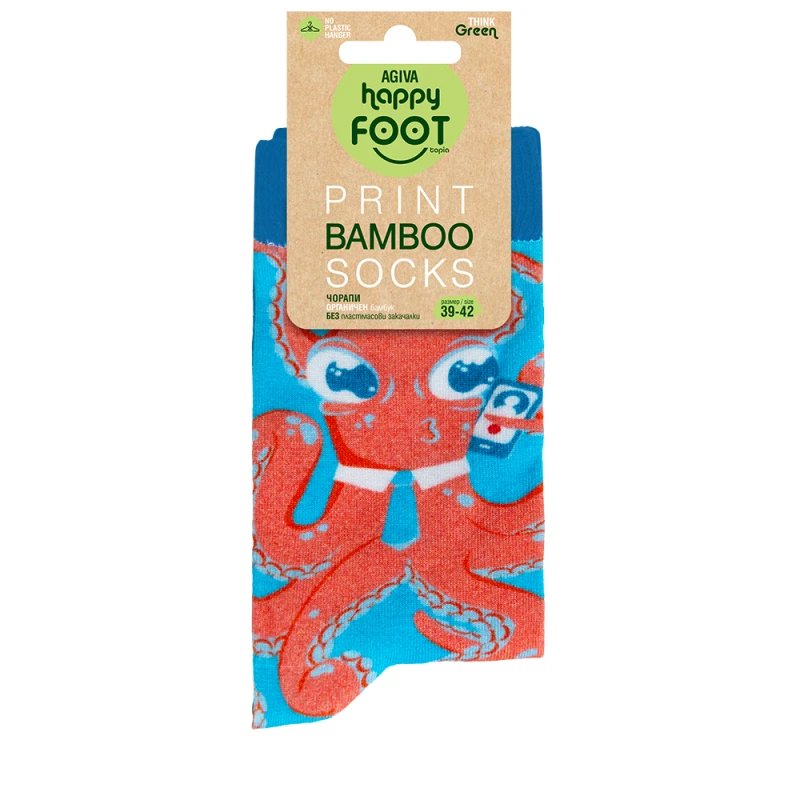Дамски чорапи Agiva Happy Foottopia, С принт, Октопод, Син, Бамбук, 39-42 размер