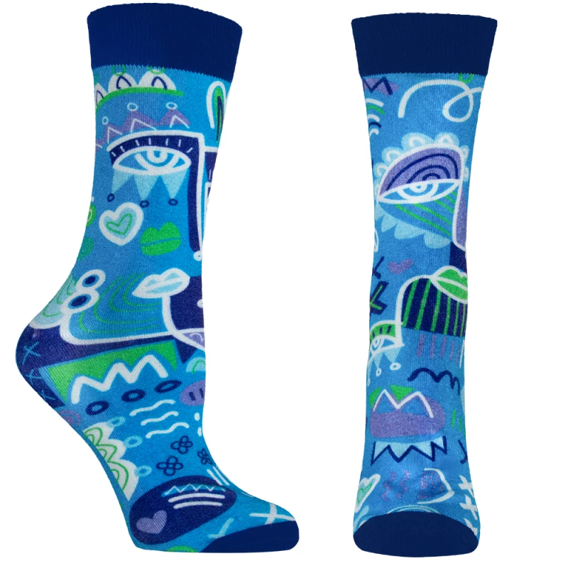 Дамски чорапи Agiva Happy Foottopia, С принт, Лица, Син, Бамбук, 39-42 размер
