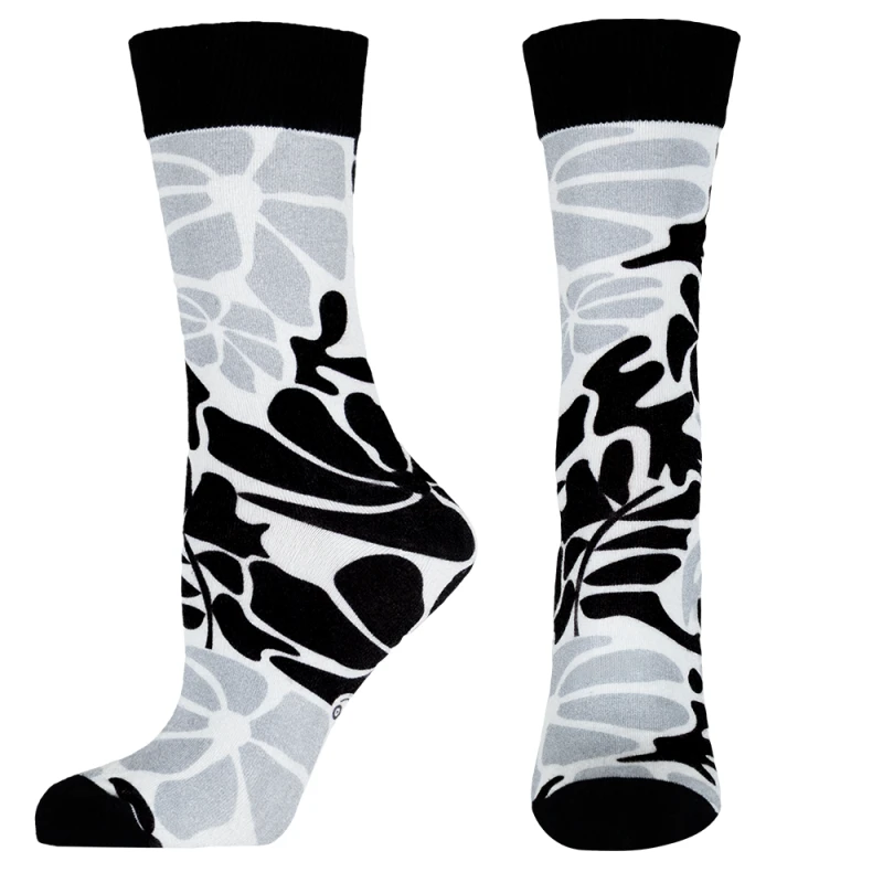 Дамски чорапи Agiva Happy Foottopia, С принт, Цветя, Черно, Бяло, Бамбук, 35-38 размер