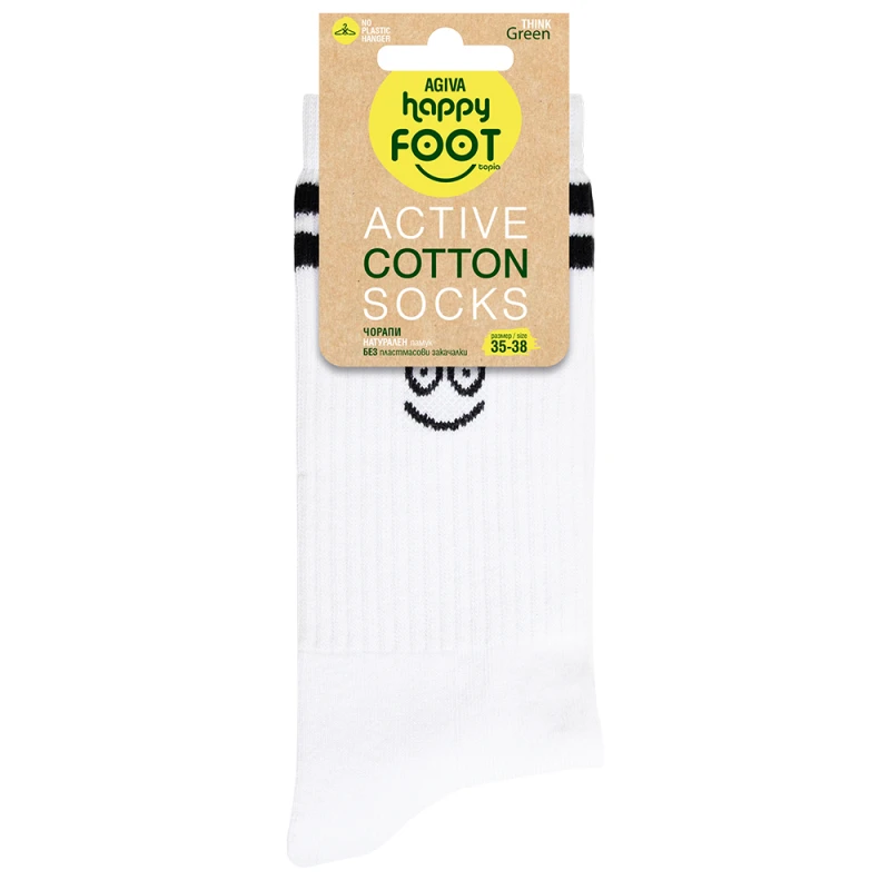 Дамски чорапи Agiva Happy Foottopia, Active, Памук, Бял, 35-38 размер