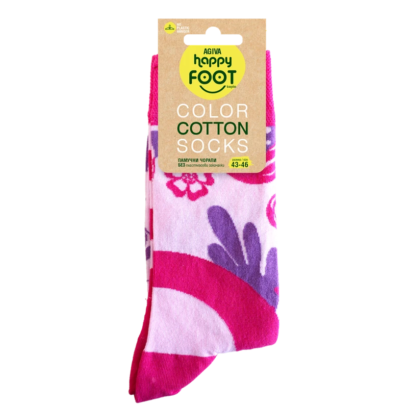 Мъжки чорапи Agiva Happy Foottopia, Памук, Цветя, Цикламени, 43-46 размер