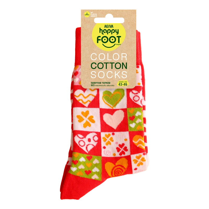 Мъжки чорапи Agiva Happy Foottopia, Любов, Памук, Червени, 43-46 размер