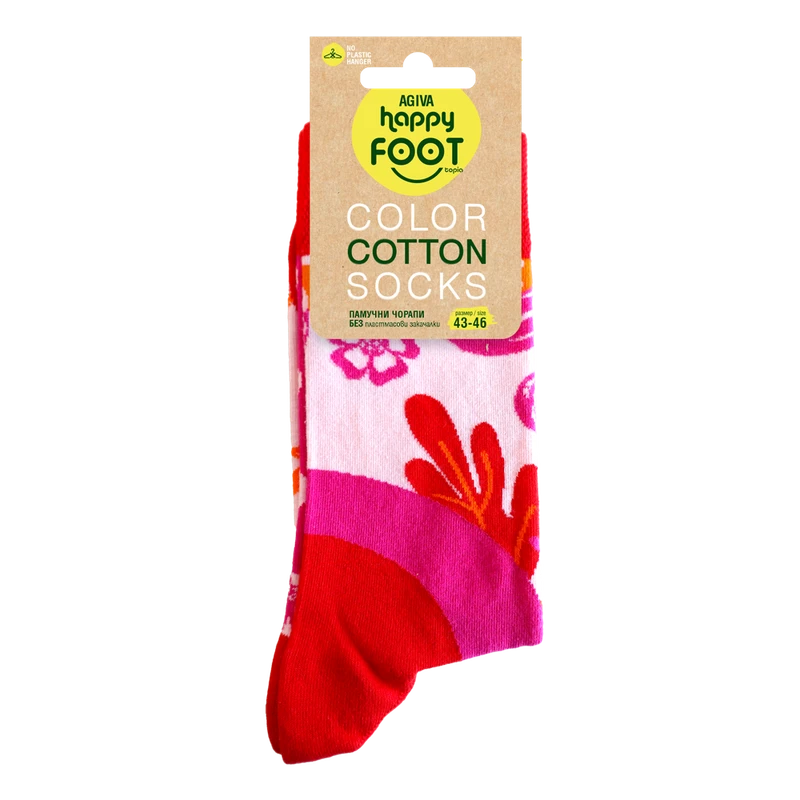 Мъжки чорапи Agiva Happy Foottopia, Памук, Цветя, Червени, 43-46 размер