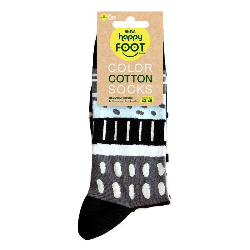 Мъжки чорапи Agiva Happy Foottopia, Памук, Черни точки и линии, 43-46 размер