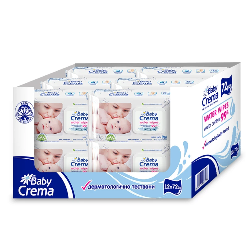  Комплект мокри къпрички Baby Crema, Water, 12х72бр 