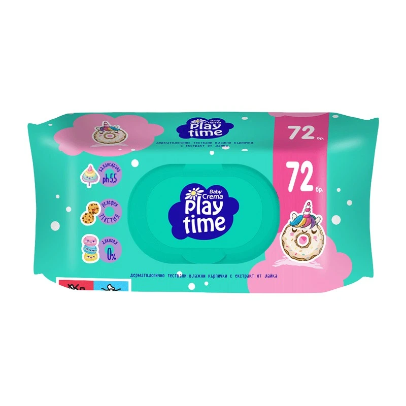  Мокри кърпички Baby Crema Play Time, Розови, 72 бр 