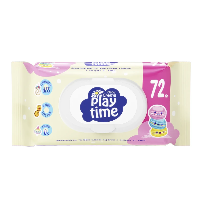 Мокри кърпички Baby Crema Play Time, Macarons, 72 бр