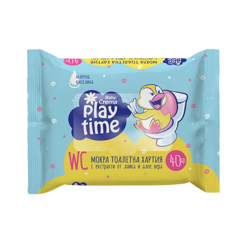 Мокра бебешка хартия за тоалетна Baby Crema Play Time, Синя, 40 бр 