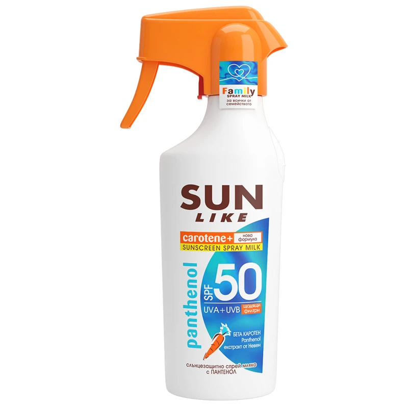 Слънцезащитно спрей мляко Sun Like, Пантенол, За възрастни и деца, С фактор SPF 50 за висока защита