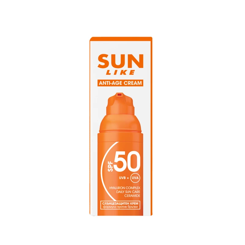 Слънцезащитен анти-ейдж крем за лице Sun Like, SPF50, 50 мл