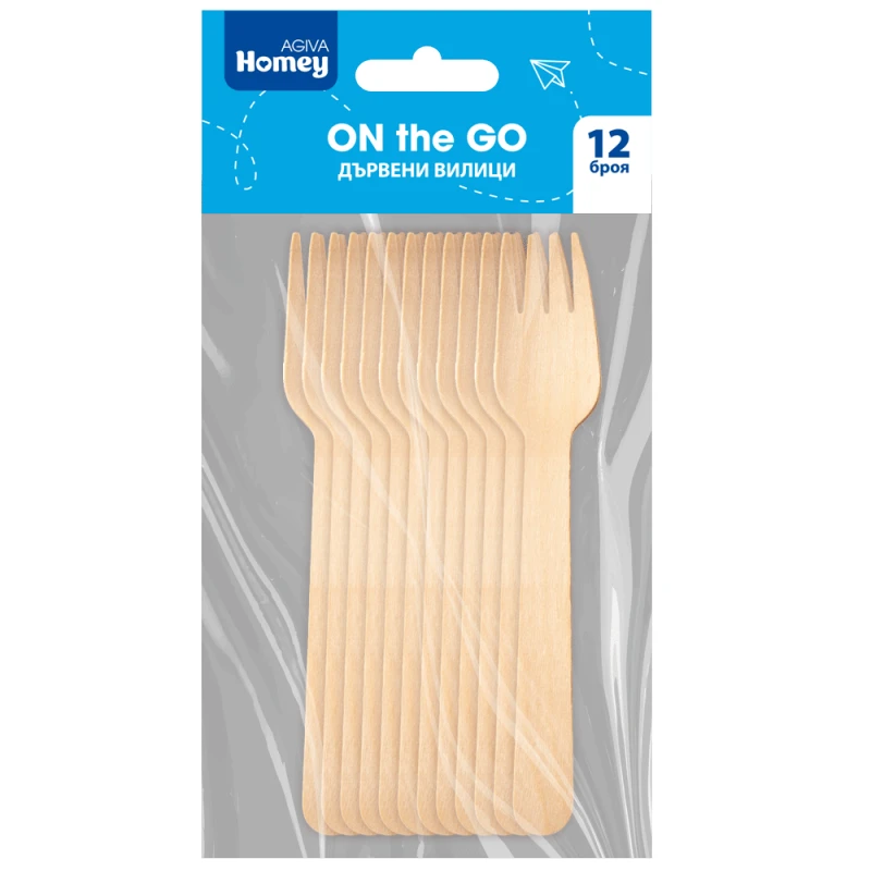 Дървени вилици за еднократна употреба Agiva Homey, 15, 5 см, 12 бр