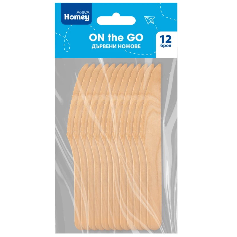 Дървени ножове за еднократна употреба Agiva Homey, 16, 5 см, 12 бр