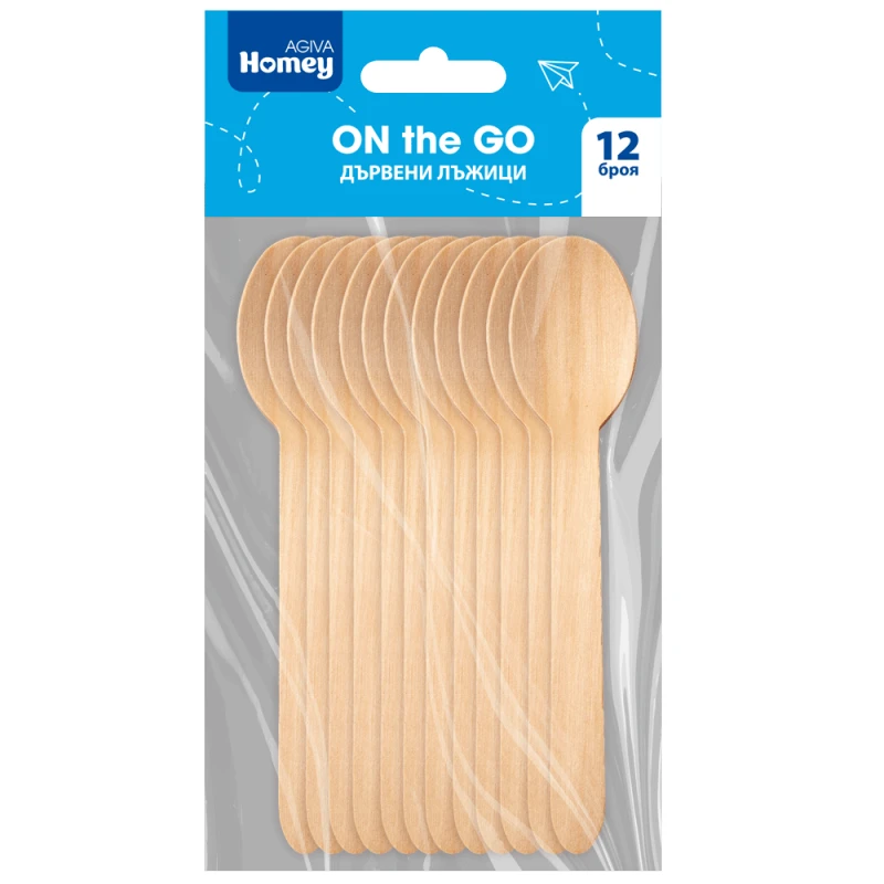 Дървени лъжици за еднократна употреба Agiva Homey, 15, 8 см, 12 бр