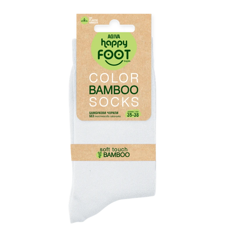 Дамски чорапи Agiva Happy Foottopia, С бамбукови нишки, Бели, 35-38