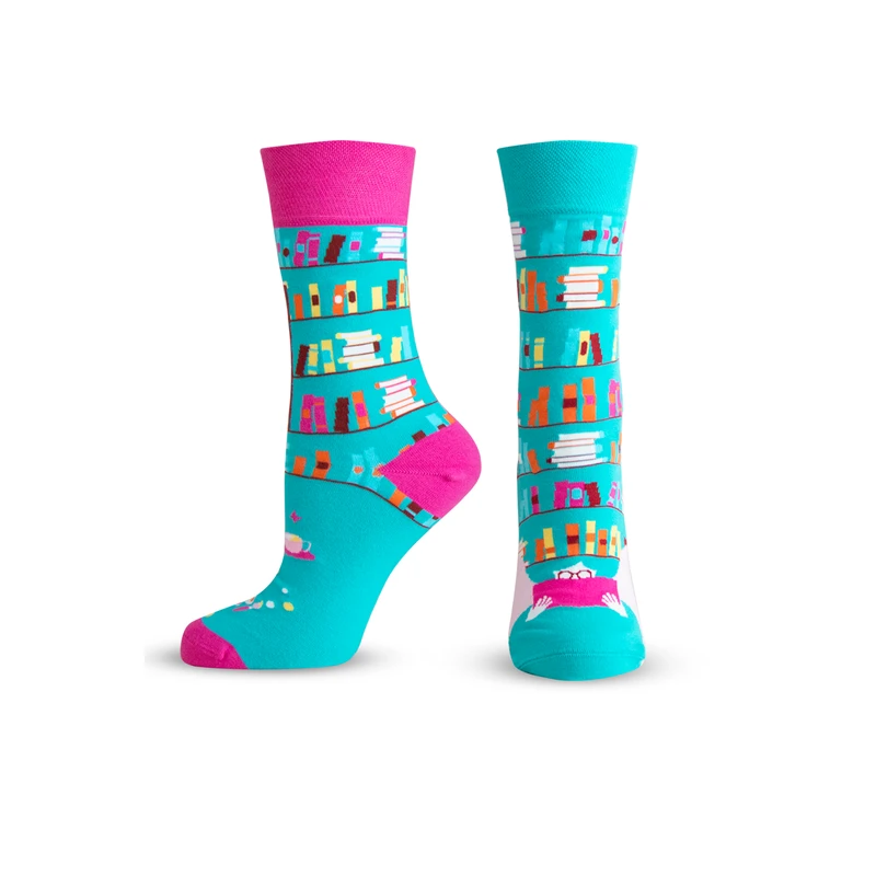 Дамски чорапи Agiva Happy Foottopia, Памук, Книги, Сини, 39-42 размер