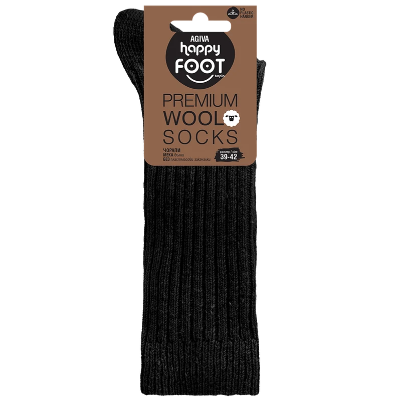 Дамски чорапи Agiva Happy Foottopia, Вълна, Черни, 39-42 размер