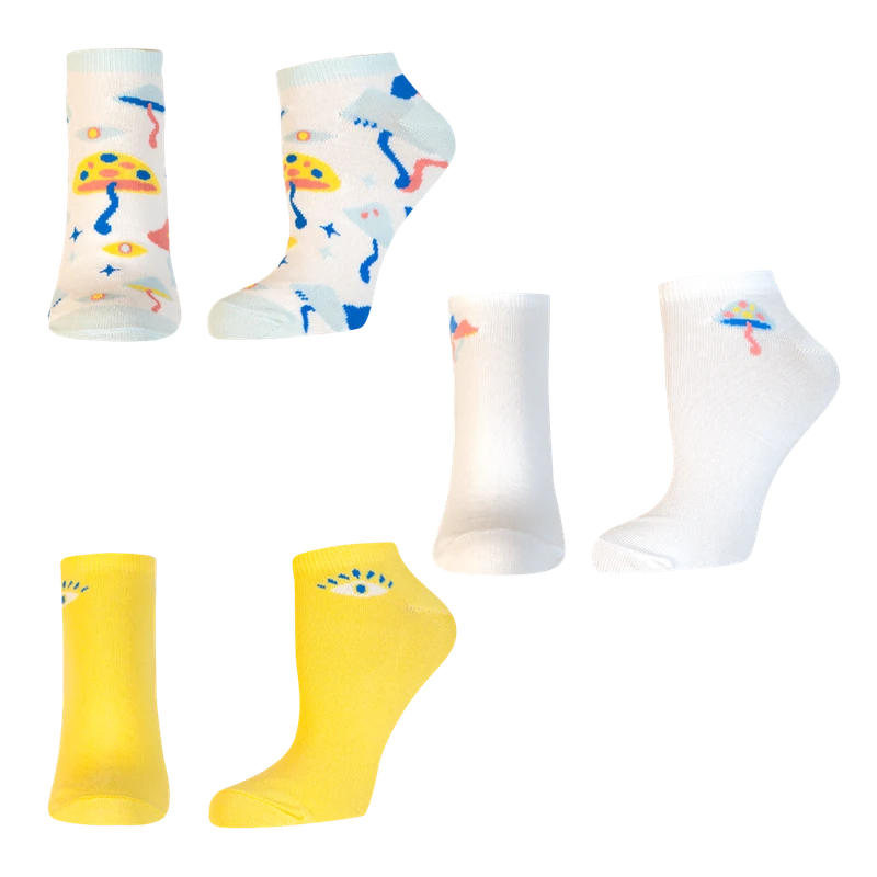 Комплект памучни къси дамски чорапи Agiva Happy Foottopia, Гъби, 36-38, 3бр