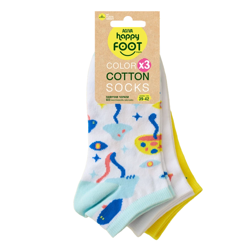 Комплект памучни къси дамски чорапи Agiva Happy Foottopia, Гъби, 39-42, 3бр.