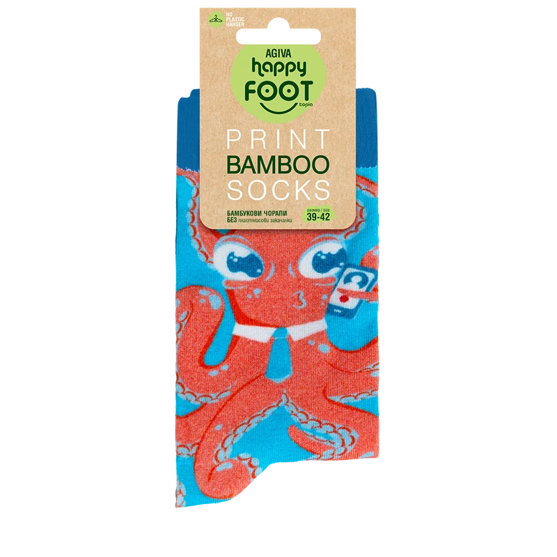 Дамски чорапи Agiva Happy Foottopia, С принт, Октопод, Син, Бамбук, 39-42 размер