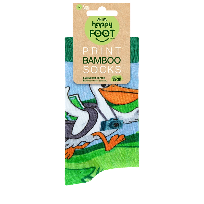 Дамски чорапи Agiva Happy Foottopia, С принт, Пеликан, Зелен, Бамбук, 35-38 размер