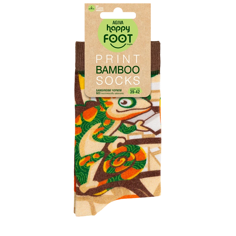Дамски чорапи Agiva Happy Foottopia, С принт, Хамелеон, Кафяв, Бамбук, 39-42 размер