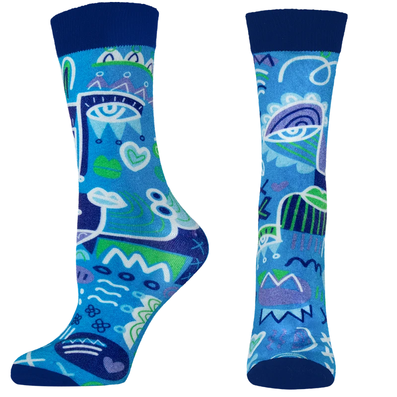 Дамски чорапи Agiva Happy Foottopia, С принт, Лица, Син, Бамбук, 39-42 размер