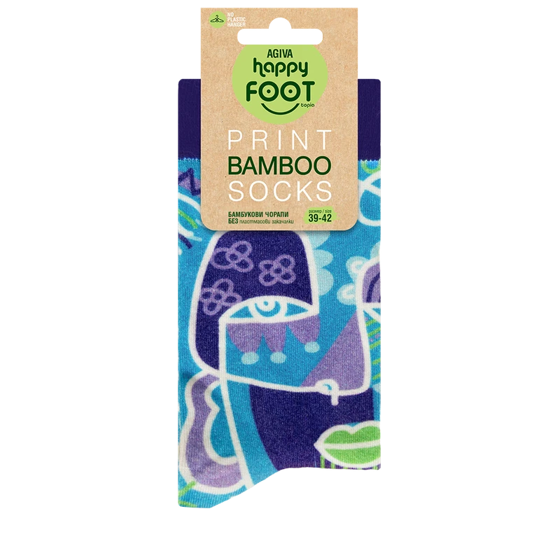 Дамски чорапи Agiva Happy Foottopia, С принт, Лица, Син, Бамбук, 39-42 размер