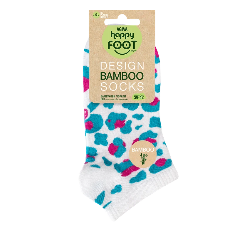 Къси дамски чорапи от бамбук Agiva Happy Foottopia, Леопард, Зелен, 39-42