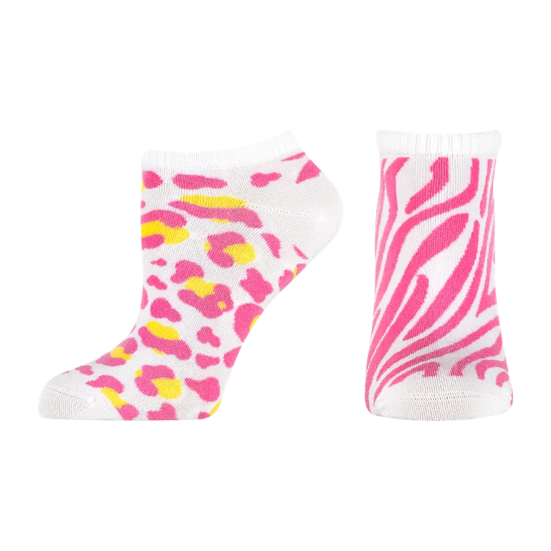 Къси дамски чорапи от бамбук Agiva Happy Foottopia, Леопард, Розов, 35-38