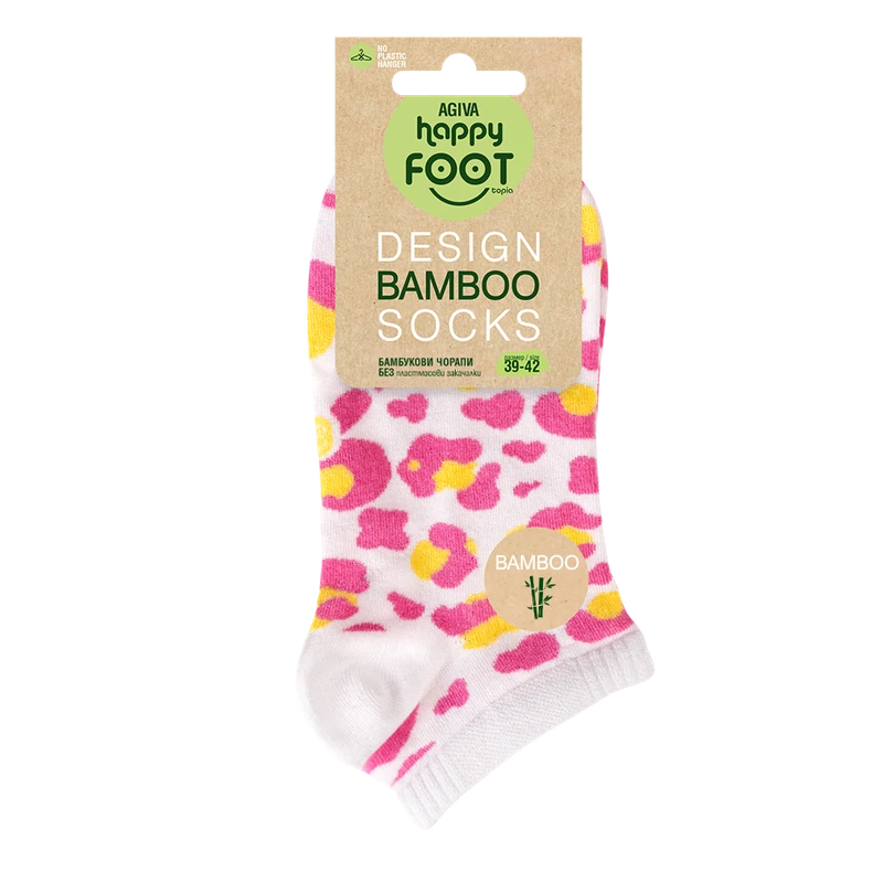 Къси дамски чорапи от бамбук Agiva Happy Foottopia, Леопард, Розов, 39-42
