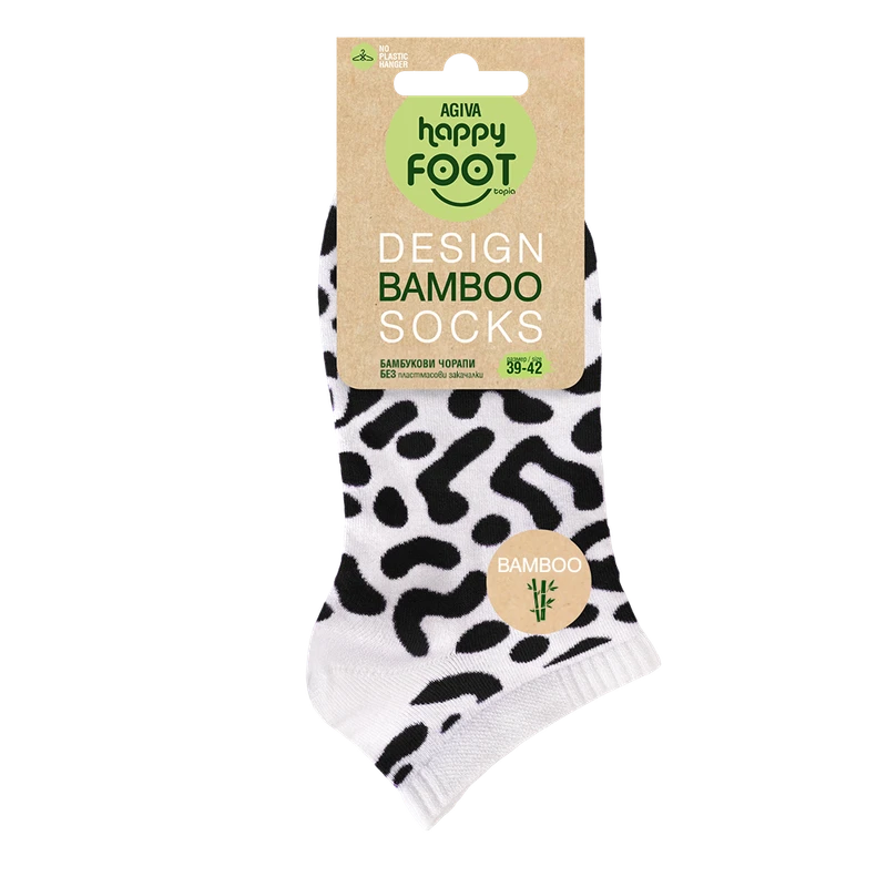 Къси дамски чорапи от бамбук Agiva Happy Foottopia, Лабиринт, Черен, 35-38