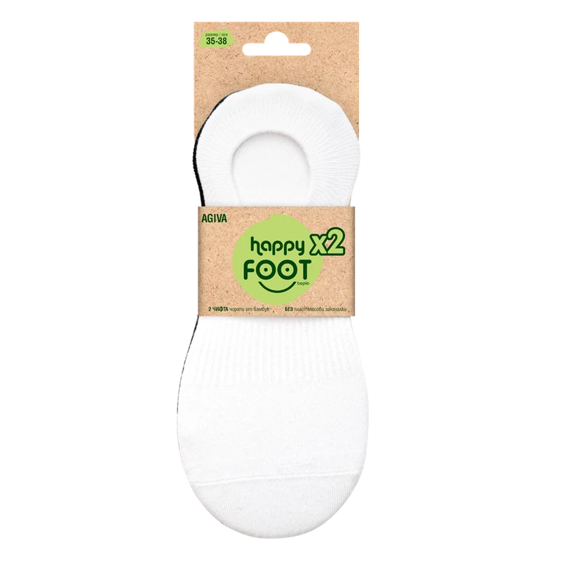 Комплект дамски терлици за маратонки Agiva Happy Foottopia, Premium, Бамбук, 35-38, Бели, Черни, 2 бр
