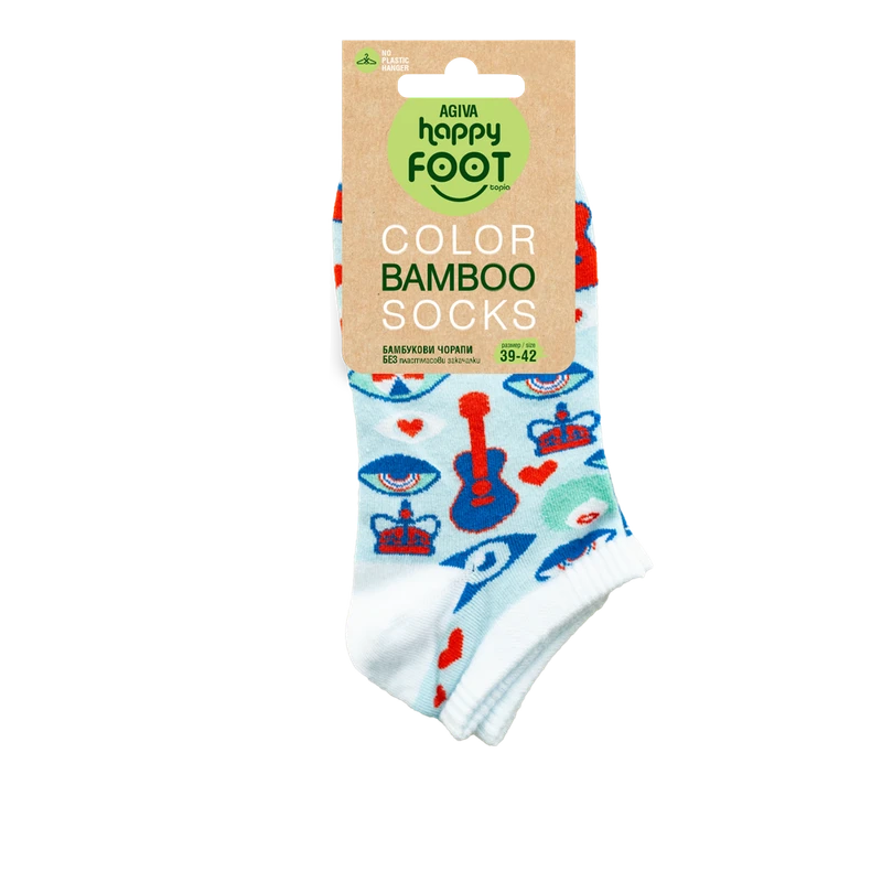 Дамски чорапи за маратонки Agiva Happy Foottopia, От бамбук, С графичен дизайн, 39-42, Китари