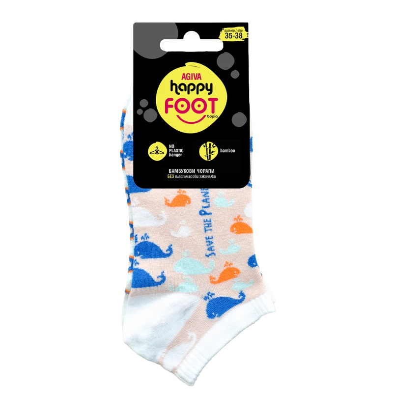 Дамски чорапи за маратонки Agiva Happy Foottopia, От бамбук, С графичен дизайн, 35-38, Кит