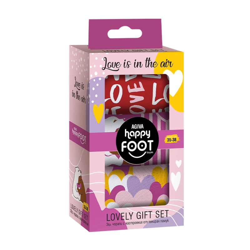 Комплект 3 бр. дамски чорапи Agiva Happy Foottopia, С принт, LOVE, Памук, 35-38 размер