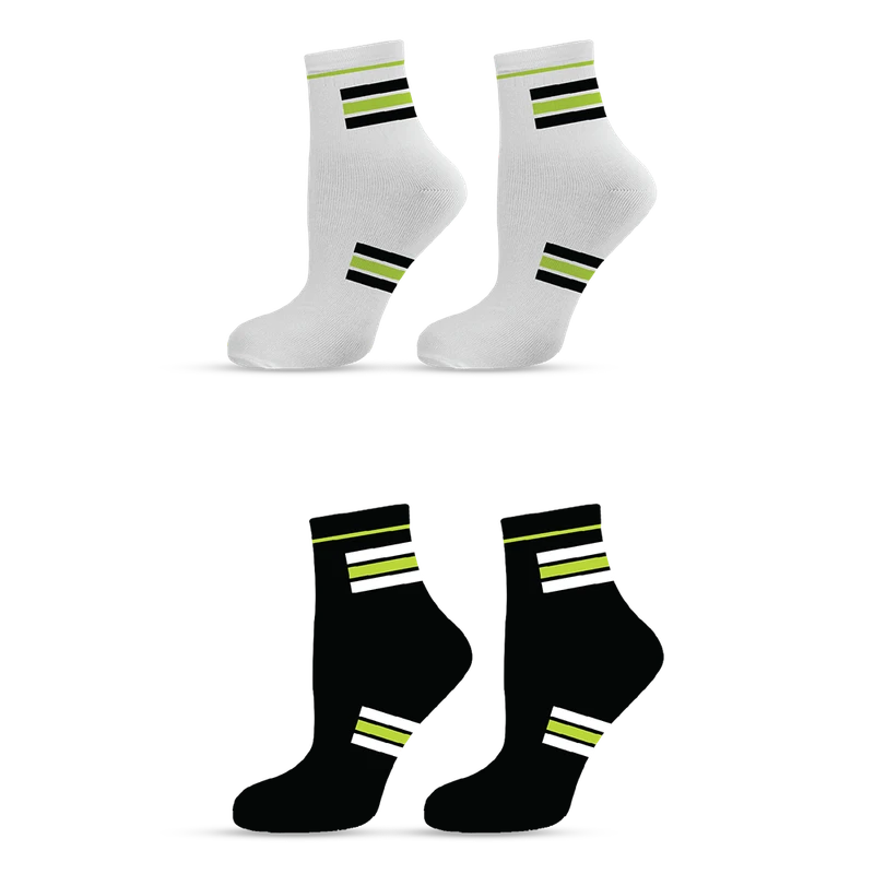 Комплект 2 бр дамски чорапи Agiva Happy Foottopia, Спортни, Къс конч, Бели, Черни, 35-38 размер