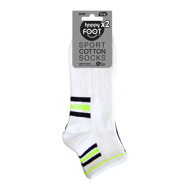 Комплект 2 бр дамски чорапи Agiva Happy Foottopia, Спортни, Къс конч, Бели, Черни, 35-38 размер