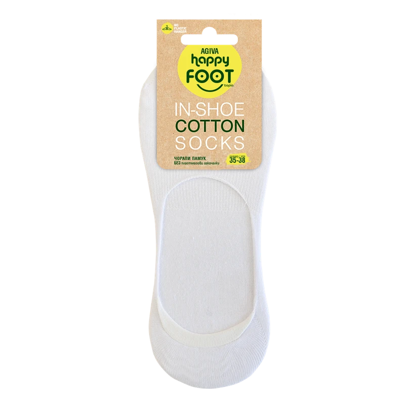 Дамски терлици за маратонки Agiva Happy Foottopia, In shoe, Памук, Бял, 35-38 размер