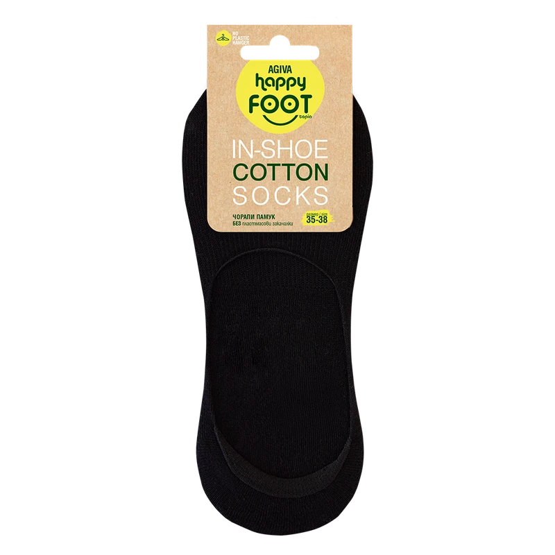 Дамски терлици за маратонки Agiva Happy Foottopia, In shoe, Памук, Черен, 35-38 размер