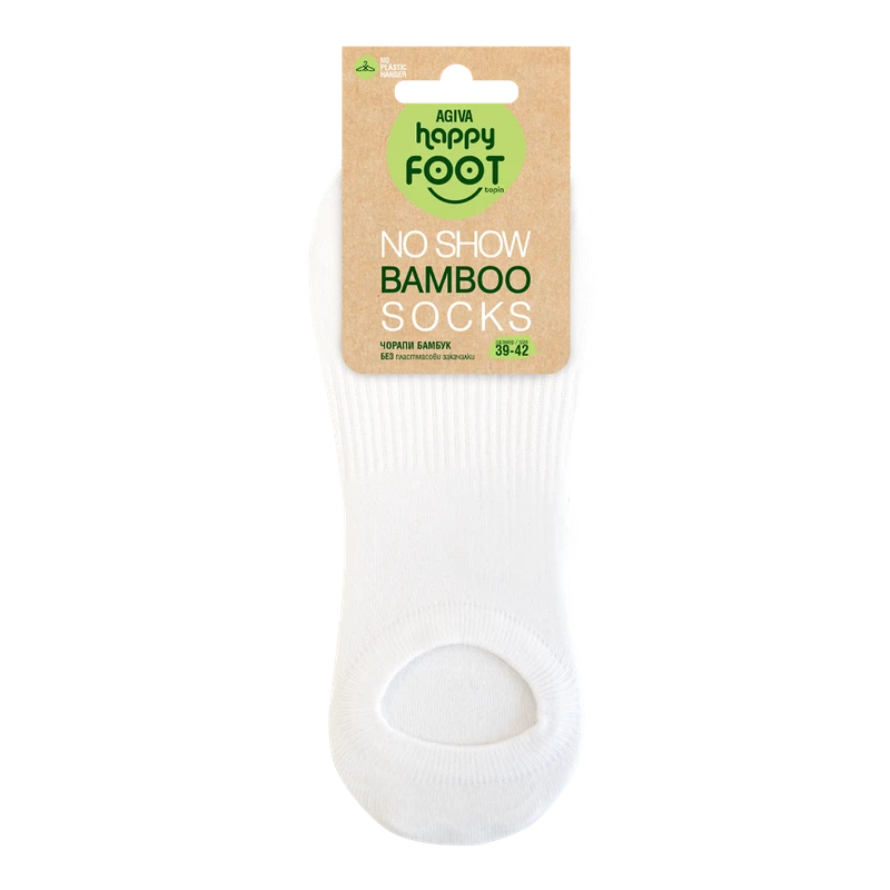Дамски терлици Agiva Happy Foottopia, Premium No Show, Бамбук, Бял, 39-42 размер