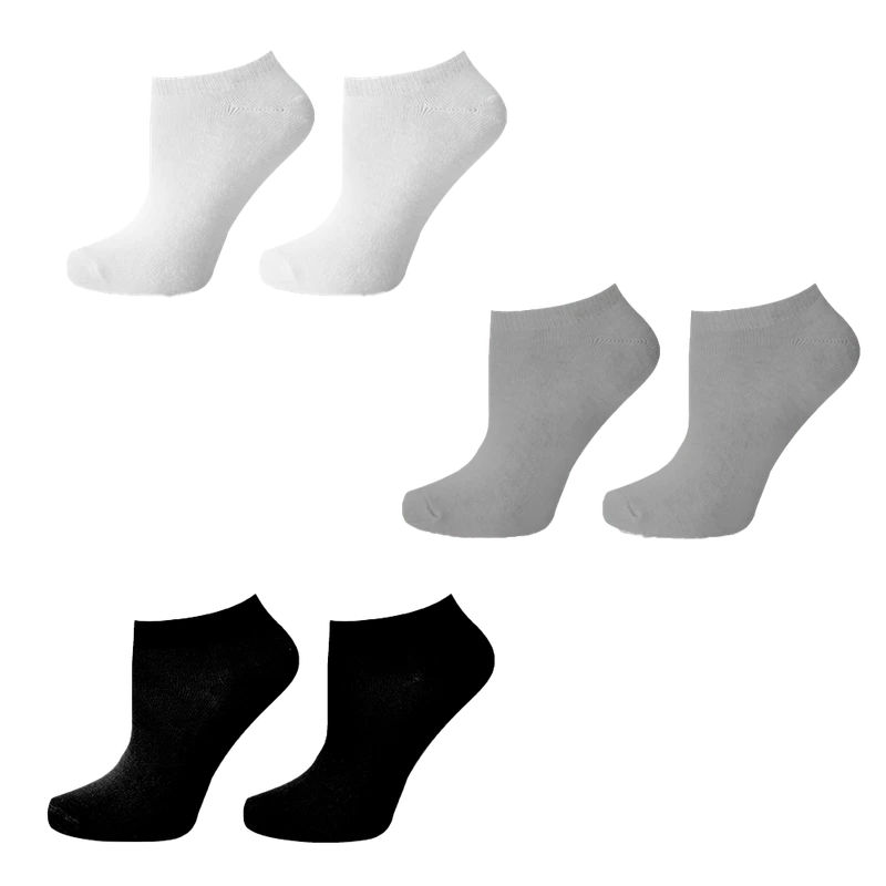 Комплект дамски чорапи с къс конч Agiva Happy Foottopia, Памук, Бели, Черни, Сиви, 3бр, 35-38