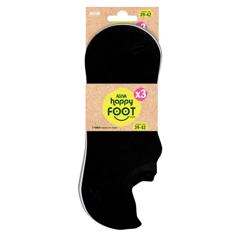 Комплект дамски чорапи с къс конч Agiva Happy Foottopia, Памук, Бели, Черни, Сиви, 3бр, 39-42
