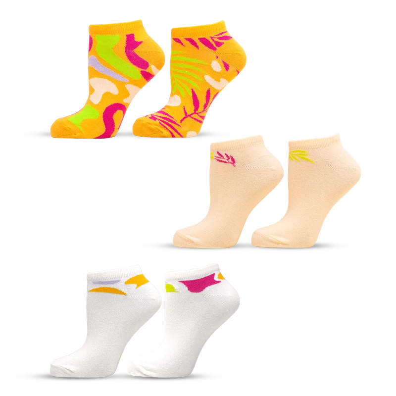 Комплект дамски чорапи с къс конч Agiva Happy Foottopia, Памук, Оранжеви вълни, 3бр, 39-42
