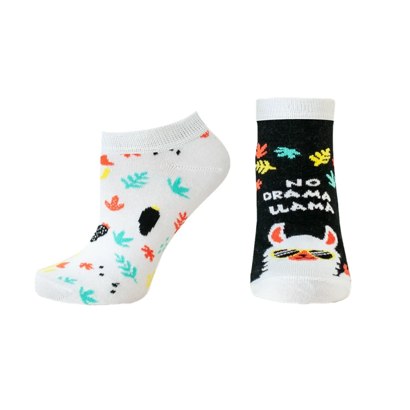 Дамски чорапи с къс конч от пениран памук Agiva Happy Foottopia, Графичен дизайн, Лама, 35-38
