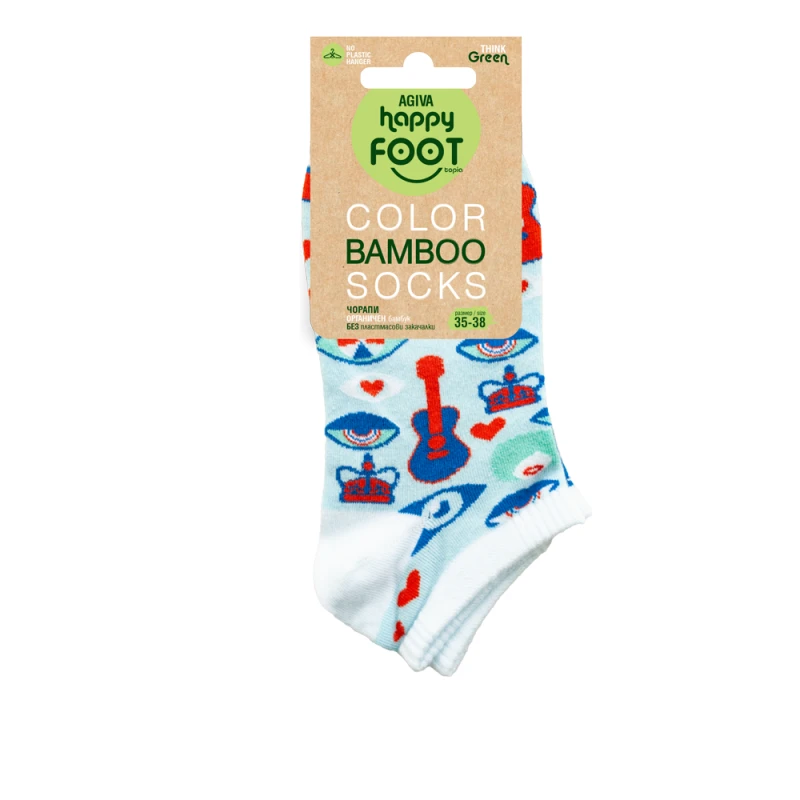 Дамски чорапи за маратонки Agiva Happy Foottopia, От бамбук, С графичен дизайн, 35-38, Китари