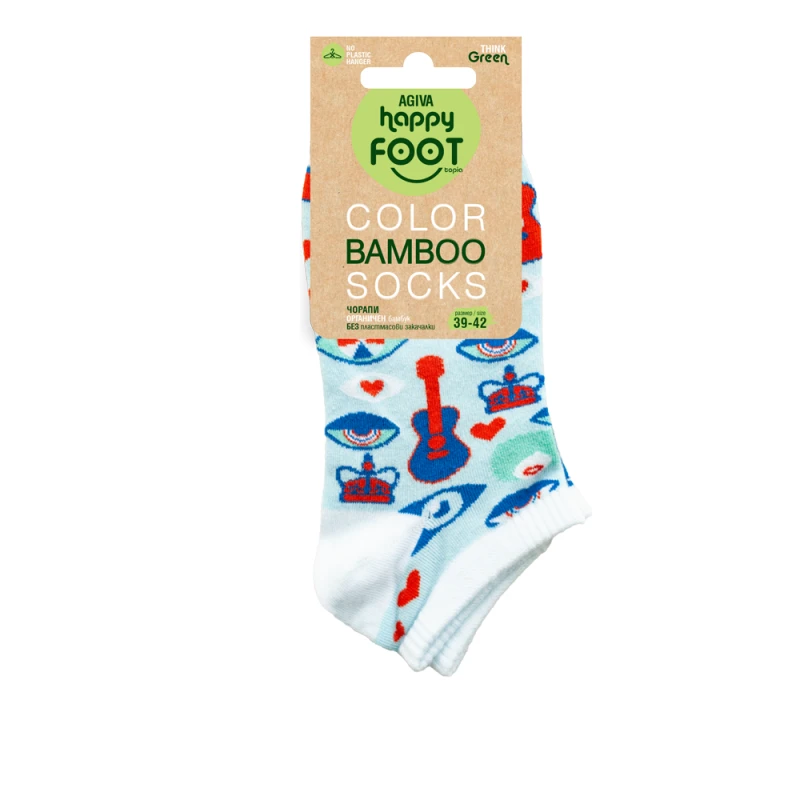 Дамски чорапи за маратонки Agiva Happy Foottopia, От бамбук, С графичен дизайн, 39-42, Китари